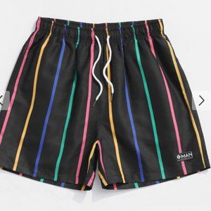 Colorful Stripe Print Shorts - Black 2xl
